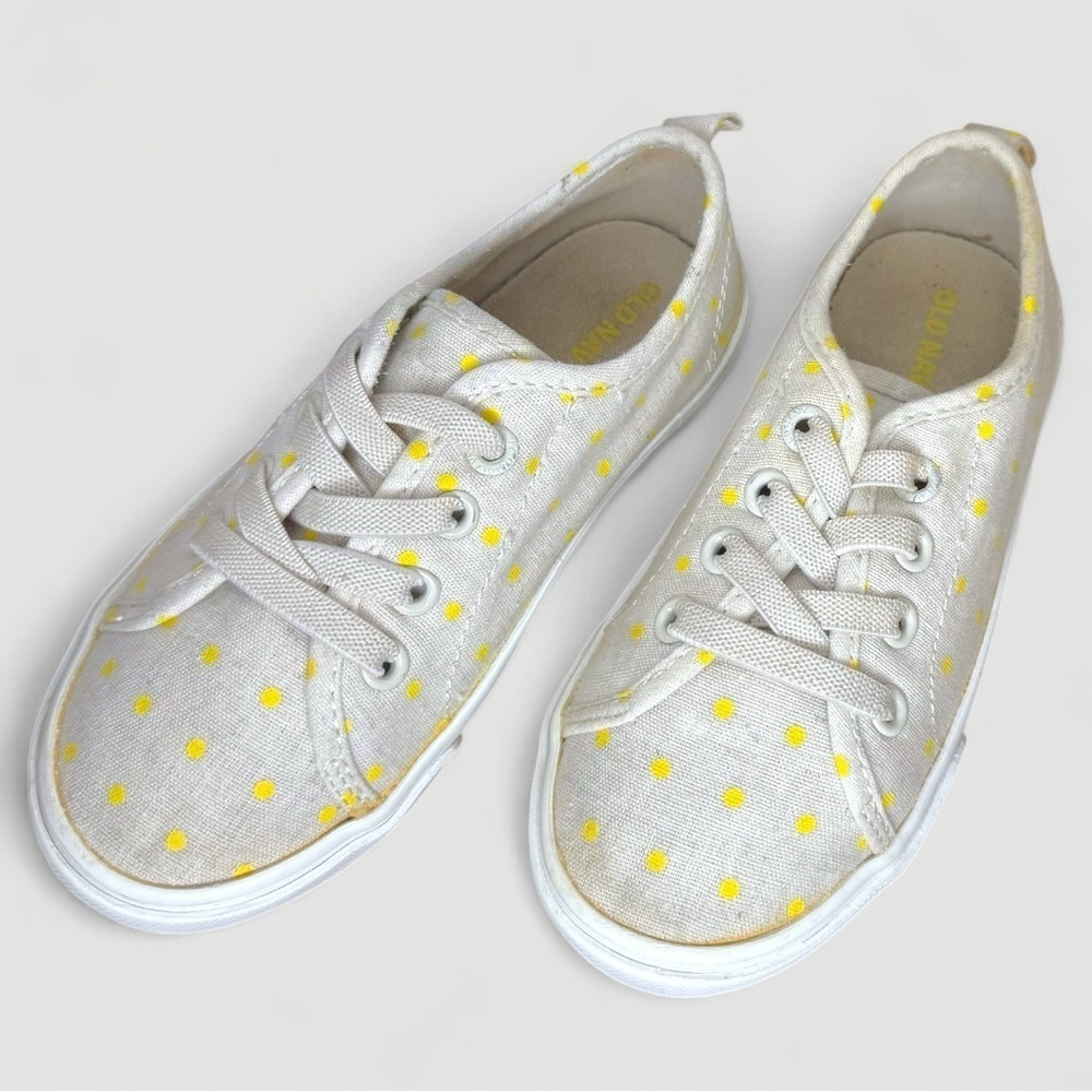 Girls Old Navy Lace-Up Yellow Polka Dot Canvas Sneakers Toddler Size 9